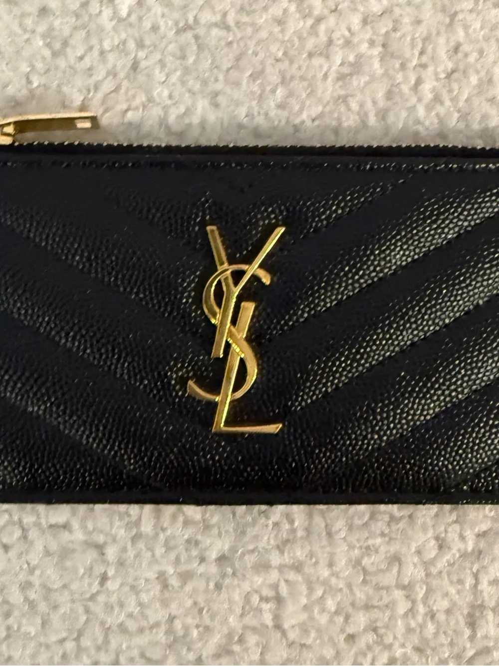 YSL Cassandre Zipped Card Case in Grained Leather